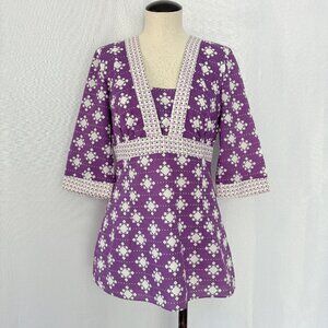 An Original MILLY of New York Geometric Cotton 3/4 Sleeve Tunic Top